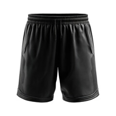 Black athletic shorts with drawstring waistband and side panel details