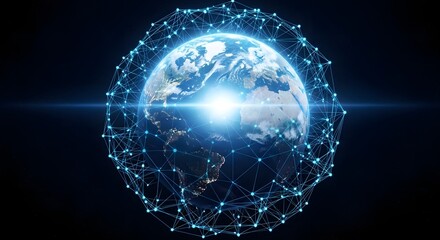 Global network connection concept with earth surrounded by digital data