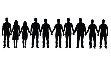 Human Silhouettes Holding Hands Vector Illustration Representing Unity, Teamwork, and Community