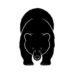 Silhouette Illustration of a Black Bear Facing Forward with Bold Lines on White Background