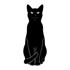 Black Cat Silhouette Minimalist Illustration of a Sitting Feline with a Curious Gaze