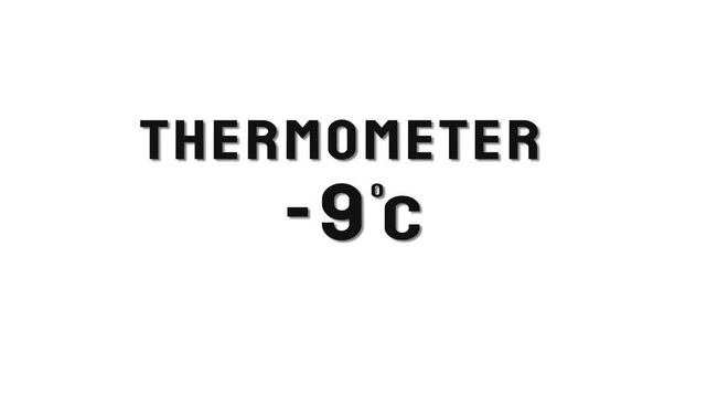  -9 Degree Celsius. Thermometer temperature counting animation.