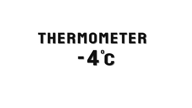  -4 Degree Celsius. Thermometer temperature counting animation.