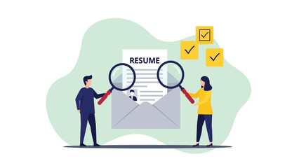 Recruitment Process: Hiring Managers Reviewing Candidate Resume with Magnifying Glasses