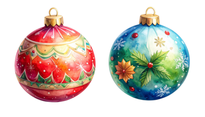 Two Hand-Painted Christmas Toy Designs in Watercolor isolated on transparent background