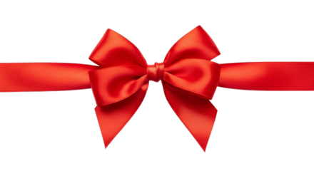 A vibrant red satin ribbon tied into a perfect bow, isolated on transparent background for easy use in design projects and celebrations