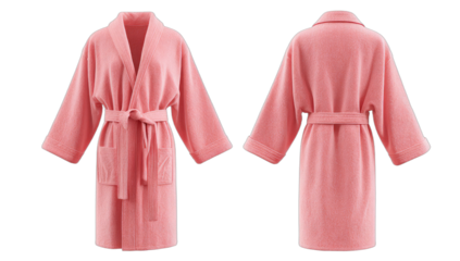 Plush pink robe with belt, displayed front and back