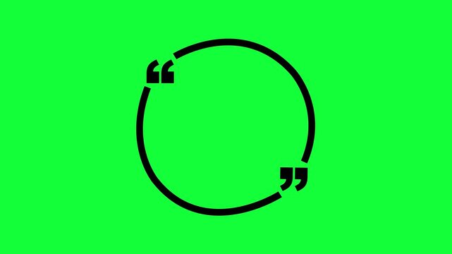 circle quote icon animation. Chatting communication animated icon. circle Quote Marks Dialogue, talk. Animated circle quote frame design for textual quotation or text spoken by on green background.