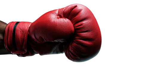 Close-up of a red boxing glove on a dark background, showing power and readiness