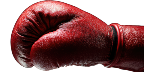 Close-up of a vibrant red boxing glove against a dark, dramatic background