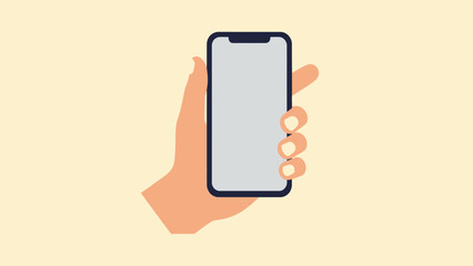 Minimalist Vector Illustration of Hand Holding Modern Smartphone with Blank Screen for App Interface Mockup