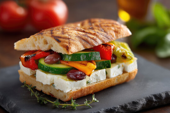 Healthy sandwich with fresh vegetables and cottage cheese