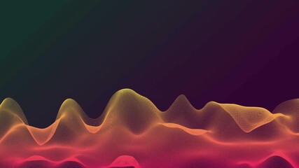 Abstract digital background with flowing orange and red wireframe waves on dark purple for technology, audio visualizer, and futuristic data design concepts - Powered by Adobe