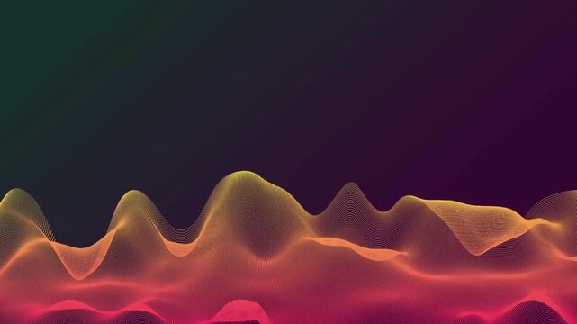 Abstract digital background with flowing orange and red wireframe waves on dark purple for technology, audio visualizer, and futuristic data design concepts - Powered by Adobe