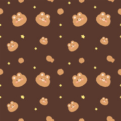 Dark Brown Kawaii Bear and Cookie Seamless Pattern for Food Packaging