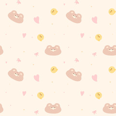 Cute Kawaii Baby Bear and Chick Seamless Pattern for Nursery or Fabric Design
