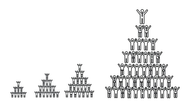 Scaling Business Teamwork Pyramid Structures. Outline Vector Icon Set Representing Hierarchy, Success, Organization, and Growth Stages.