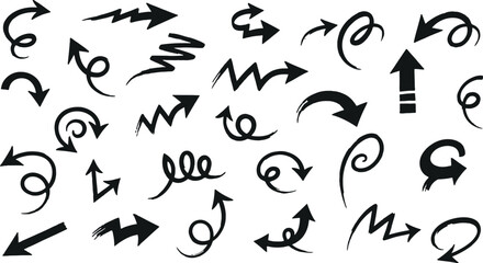 Variety of hand drawn scribble doodle arrows pointing in all directions