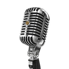 Retro silver microphone with a classic design on a black background