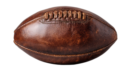 Vintage leather oval ball with laces, aged brown patina