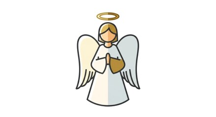 Illustration of an Angel with Halo and Wings on White Background.