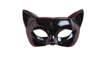 A shiny black cat mask with pointed ears and eye cutouts