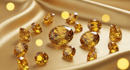 黄金に輝くイエローダイヤモンド　高級感あふれるゴージャスなジュエリー背景
