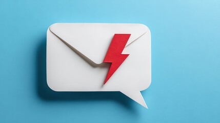 White Envelope Shape with Red Lightning Bolt Symbol on Blue Background
