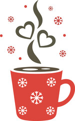 Hot drink with hearts and snowflakes