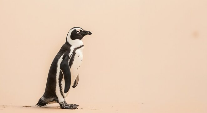 African penguin standing on sand looking to the side
