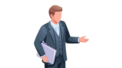 Professional Businessman in Suit Presenting or Welcoming with Folder Isometric Vector Illustration