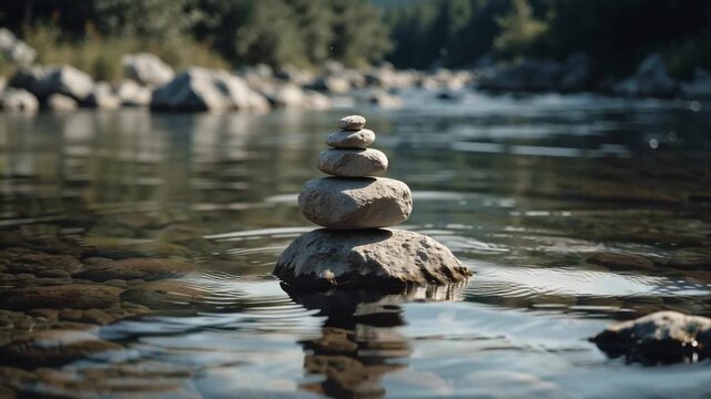 Rock Balancing in River Zen Stones, Nature, Calm, Meditation