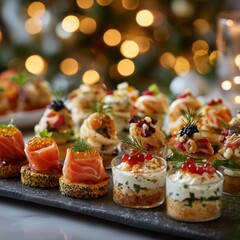 A Festive Platter of Exquisite Finger Foods Showcasing a Colorful Array of Appetizers Perfect for Holiday Celebrations and Gatherings