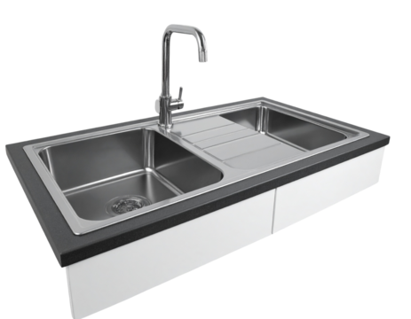 Sleek Modern Kitchen Sink with Minimalist Design on Transparent Background