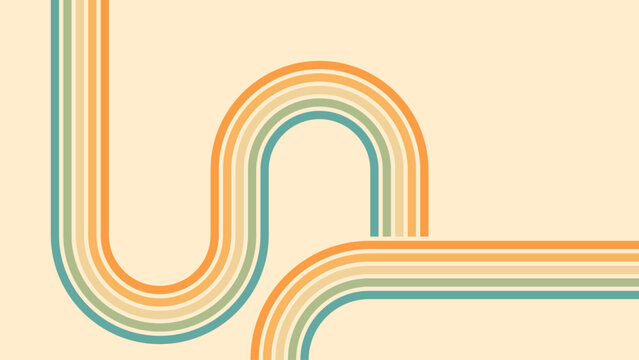 Abstract background of rainbow groovy Wavy Line design in 1970s Hippie Retro style. Vector pattern ready to use for cloth, textile, wrap and other.