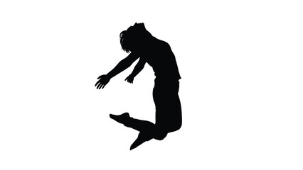 Dynamic Silhouette Vector of a Person Jumping or Dancing Mid-Air, Isolated Black Figure Representing Freedom, Joy, and Movement
