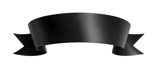 A glossy black ribbon banner with pointed ends, on a black background