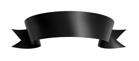 A glossy black ribbon banner with pointed ends, on a black background