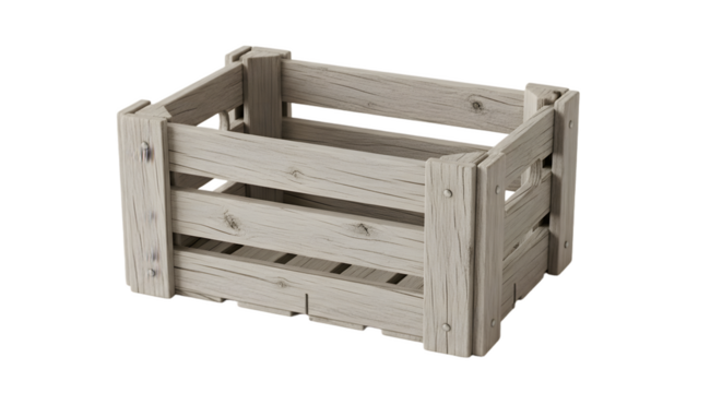 Rustic wooden crate storage container box vintage style farmhouse decor organization bin 90 on transparent background