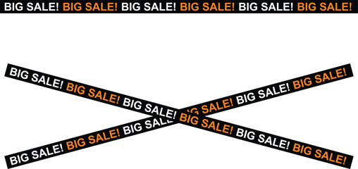 Big sale banner set black and orange promotional ribbons vector illustration for advertising campaigns