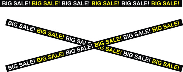 Big sale banner set black and yellow promotional ribbons with text isolated vector illustration for advertising and marketing campaigns