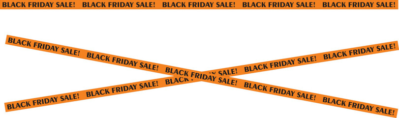 Orange Black Friday sale tape crossed and straight isolated on white background for promotional use