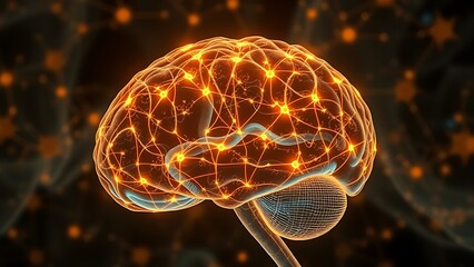 An artistic depiction of a human brain, its neural pathways intricately woven from glowing microscopic bacteria and organic patterns.