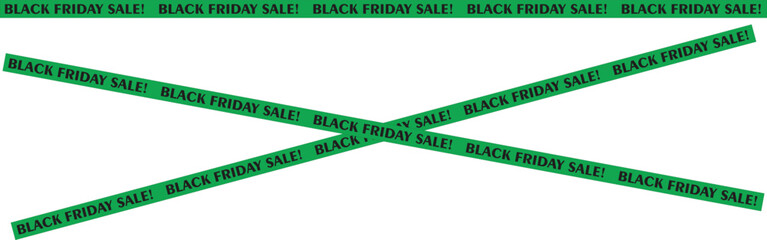 Green Black Friday sale ribbons crossed and horizontal for promotional banners and advertising campaigns
