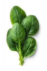Fototapeta premium Fresh green spinach leaves on a clean white background creating a crisp healthy organic food scene ideal for nutrition, cooking and clean eating themes 