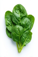 Fototapeta premium Fresh spinach leaves on a clean white background with vibrant green color and natural texture creating a healthy organic food scene ideal for nutrition and cooking themes 