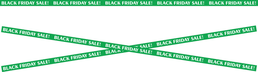 Green Black Friday sale ribbons crossed and horizontal for promotional marketing and advertising campaigns