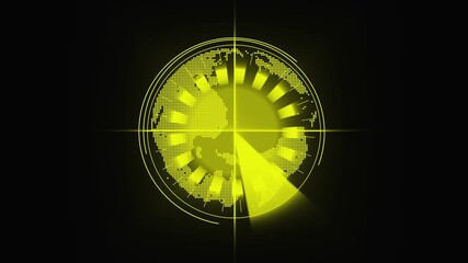 Vibrant Yellow Digital Globe Interface with Radial Light Effects on animation Black Background earth. Animated yellow earth globe with glowing radial lights, modern digital interface for tech visuals. - Powered by Adobe