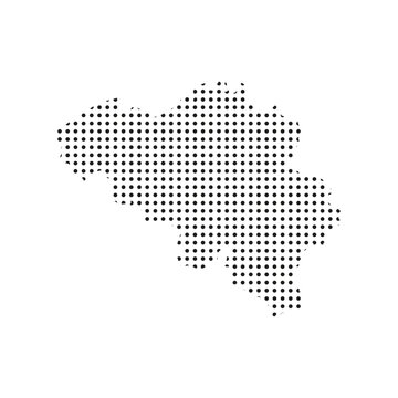 Belgium halftone map vector with dotted European silhouette, black dot pattern outline, minimal modern geographic abstract design for posters, prints, and infographics