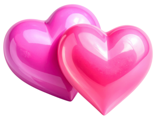 Two Vibrant pink hearts together, isolated on transparent white background, png eleme